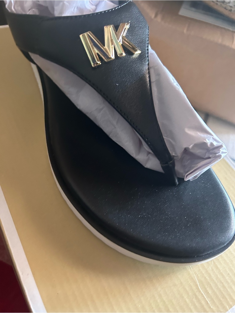Michael Kors Black MK Thong Sandal NWB